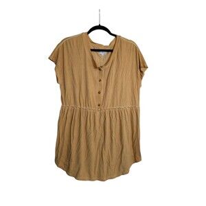 Belk Wonderly Women Short Sleeve Button Down Tunic Spin Mustard Yellow Medium